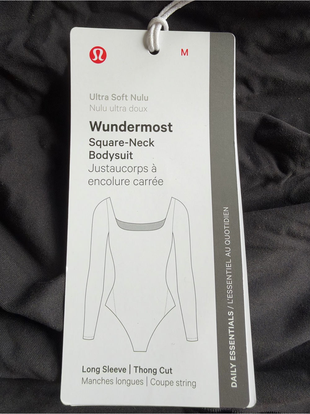 lululemon Wundermost Square-Neck Long Sleeve Bodysuit - Black. NWT. Size M.